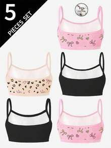 Bộ 5 áo lót hai dây bằng cotton in hình trái tim tối giản dành cho bé gái. - Nhiều màu - Xem 2