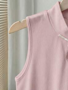 Franclia Chaleco de punto de unicolor con botones de perlas de estilo chino, sin mangas, elegante y de moda para mujer - Rosa - Ver 4