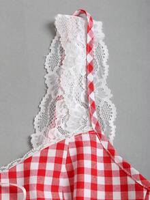 Sweetra Đầm ngắn kẻ caro đỏ ngọt ngào dành cho nữ, thích hợp cho mùa hè. - Đỏ và trắng - Xem 5