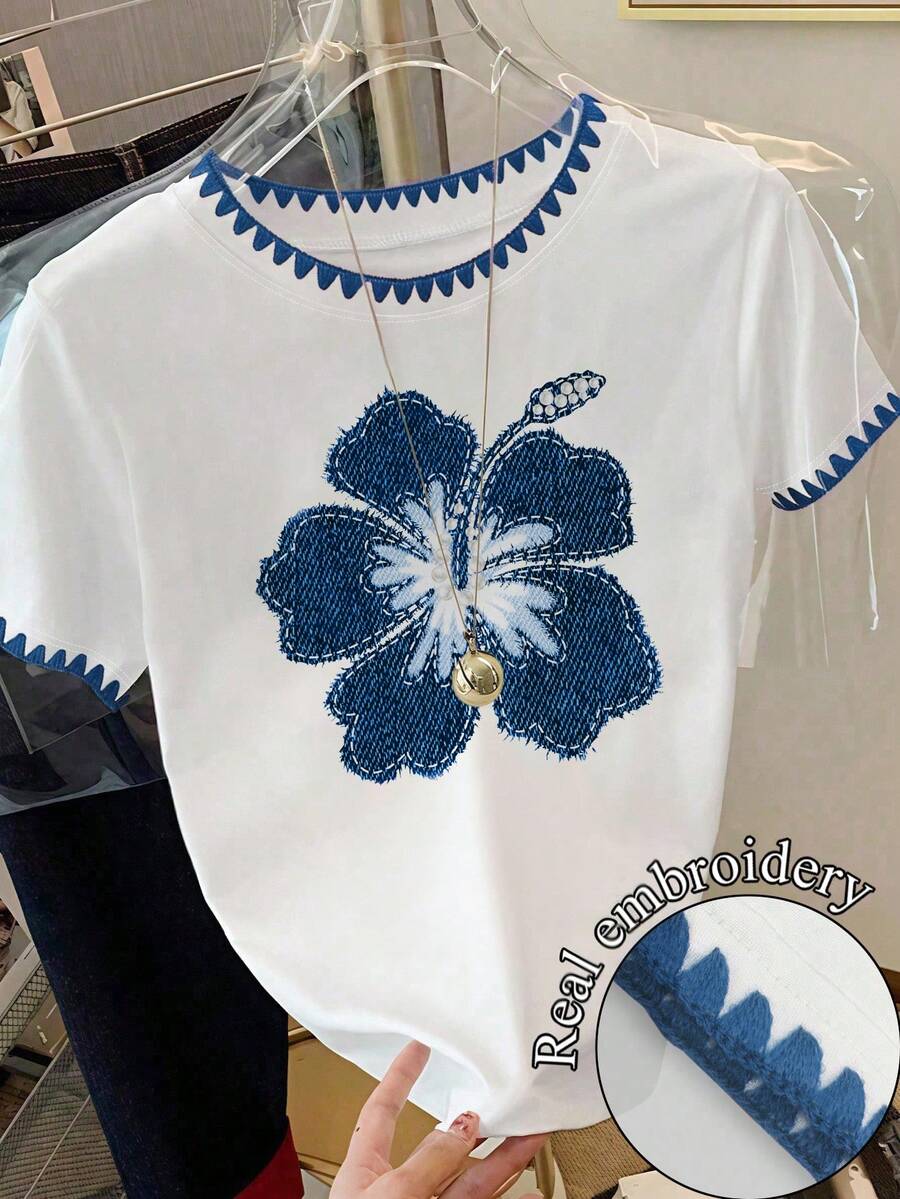 Resyla 女士休闲修身圆领短袖T恤，夏季 - 白色 - 查看 1