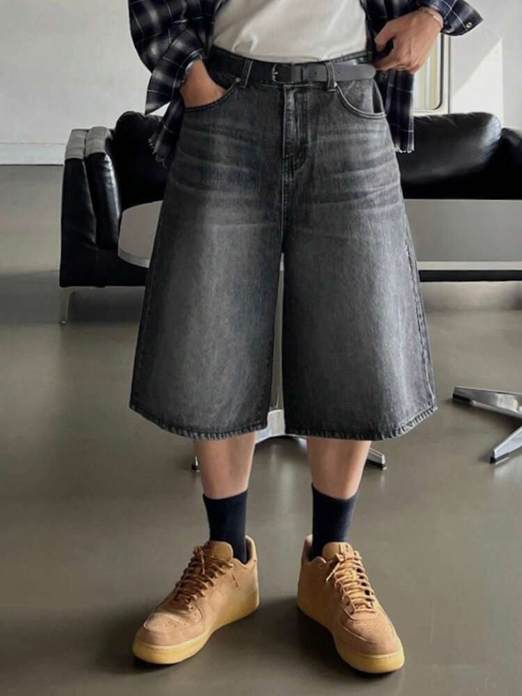 Black Washed Distressed Men's Denim Shorts