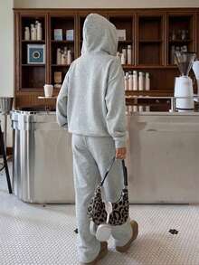 SHEIN Muchic Women's Grey Knit Zip-Up Drawstring Hooded Sweatshirt And Pants Set Loungewear Women Comfortable Two Piece Set Comfy Set Lounge Wear Lounge Set - Grey - View 2