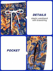 Azuldrift Quần short nam dáng casual đi biển, có dây rút ở eo, họa tiết hạt điều. - Vàng - Xem 4