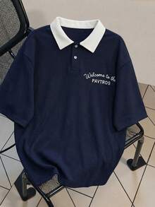 PAVTROS Men's Casual Daily Versatile Commuting Splicing Short Sleeve POLO Shirt - Blue - View 9