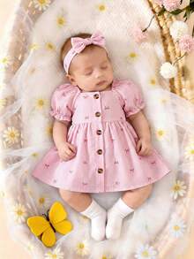 新生儿夏季可爱度假碎花泡泡袖方领连衣裙 - 彩色 - 查看 5