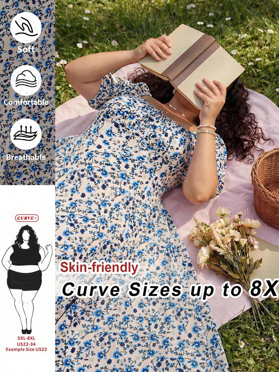 SHEIN CURVE+ Vestido largo con estampado de flores para mujer talla grande, ideal para vacaciones románticas - Multicolor - Ver 1
