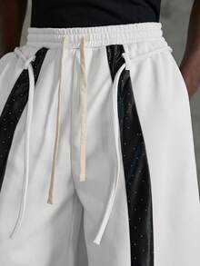 NEON BLANC Men's Contrast Color Drawstring Waist Curved Knife Patchwork Sweatpants - White - View 4