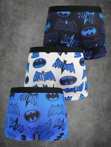 BATMAN X SHEIN 3条装男士平角内裤，聚酰胺面料，轻盈时尚百搭，品牌联名款 - 藍白色 - 查看 2