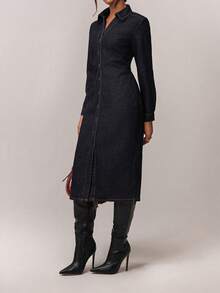 Forever 21 Fall&Winter Summer Women Collared/V-Neck/Valentine's Day/Valentine Outfit/Office Wear Women/Club Outfits Women/Going Out/Color/Funny/Business Casual /Long Sleeve/Deep Blue/Y2k Clothes/Denim Long Dress/New Years Dress/Women Clothes/Tween Girls/Street Wear Women/Party Women Outfits/Summer Women Outfit/Retro/Blue Washed /Street Style/Classy Outfits/Daily Wear/Casual/Party Dress/Maxi Dress - Blue - View 4