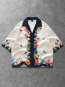 ROMWE MEN Men's Floral Vacation Style Loose Fit Short Sleeve Shirt - Multicolor - View 1