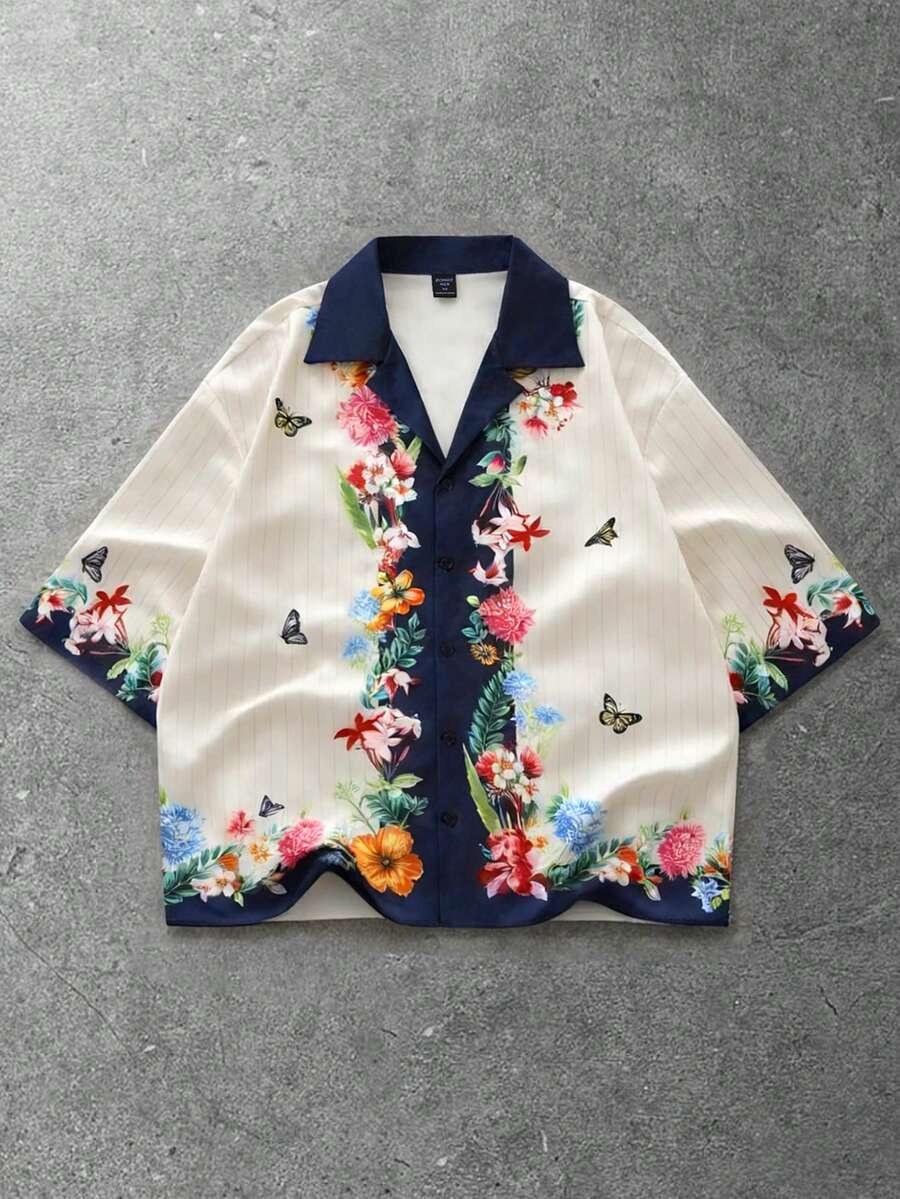 ROMWE MEN Men's Floral Vacation Style Loose Fit Short Sleeve Shirt - Multicolor - View 1