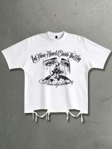 Street Life Men's Street Style Batwing Sleeve Graphic T-Shirt, Suitable For Everyday Wear, Spring/Summer - White - View 4