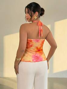 Firerie Top Halter con Volantes Estampado Floral Tie Dye Talla Grande para Mujer, Playa Vacaciones de Verano - Multicolor - Ver 2