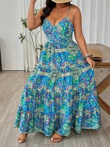 Breezaya Đầm maxi không tay, màu trơn, dáng rộng, có bèo nhún ở gấu váy, hở lưng, dây mảnh, thích hợp cho năm mới hoặc Lễ Tạ ơn. - Nhiều màu - Xem 4