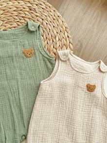 2pcs/Set Newborn Baby Boy Cute Bear Decor Sleeveless Romper & Pants Set, Summer - Multicolor - View 9