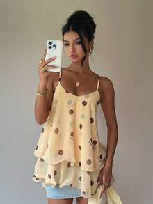 Siren Gaze Women's Layered Ruffle Hem Chiffon Camisole, Elegant Date Night Top For Summer,Summer Top - Light Yellow - View 6