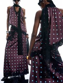 LYSMO 2026 New Arrive Minimalism Spring/Summer Women's Polka Dot Print Lace Patchwork Fashion Camisole - Coffee Brown - View 9