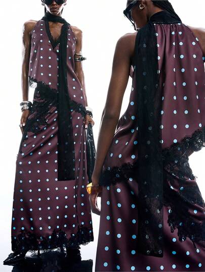 LYSMO 2026 New Arrive Minimalism Spring/Summer Women's Polka Dot Print Lace Patchwork Fashion Camisole
