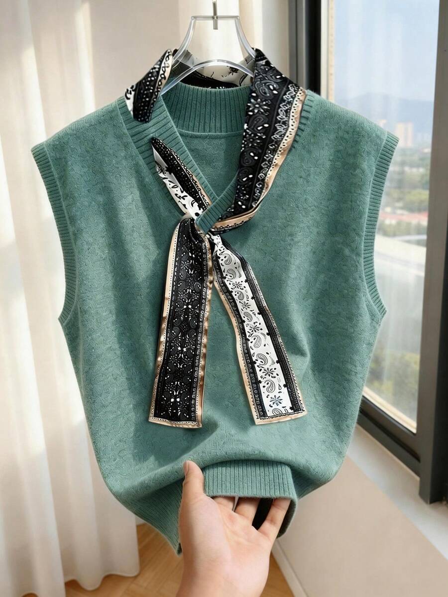 GlowEve 优雅设计女士围巾领带针织宽松背心 - 墨綠色 - 查看 1
