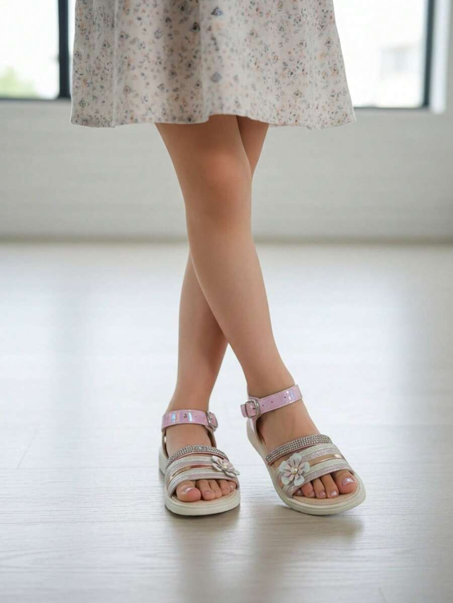 Sandalias para Niña y Hebilla Ajustable - Rosa y Cafe - Ver 1