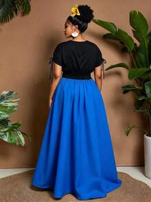 Maweii Plus Size Women's Summer Colorblock Waist A-Line Dress, Casual Vacation Dress - Multicolor - View 2