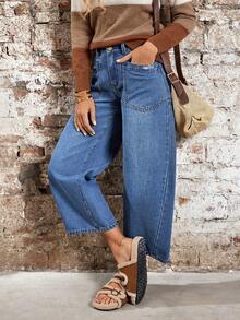 EMERY ROSE Women's Pocket Design Straight Loose Casual Versatile Jeans - Blue - View 6