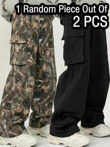 青少年男童度假学院风侧袋3D贴袋直筒宽松纯色梭织裤 - 彩色 - 查看 2