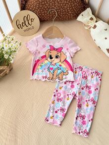SHEIN 2pcs/Set Toddler Newborn Casual, Simple, And Versatile All-Over Print Crew Neck T-Shirt And Trousers Set Is Perfect For Spring And Summer. Casual Comfortable Daily Wear (2 Random Sets Out Of 5 Sets) - Pink - View 6