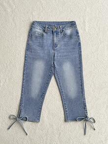 Elamini Women's Casual Commuting Minimalist Versatile Low-Waist Skinny Jeans - Blue - View 6