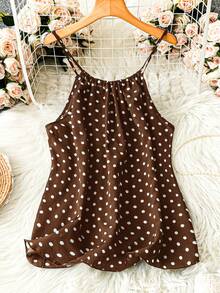 SHEIN LUNE Kamisol Kasual Motif Polkadot untuk Wanita Ukuran Besar - Coklat - View 1