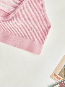 Peach Pink Seamless Camisole Bra For Women, Wireless Spaghetti Strap - Baby Pink - View 4