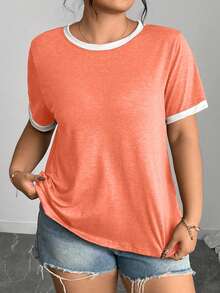 Elenzga 大码撞色圆领短袖舒适透气休闲T恤，夏季 - 彩色 - 查看 5