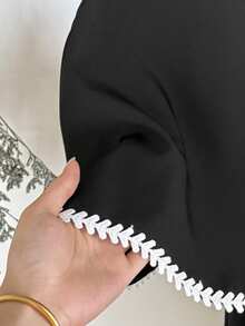 SHEIN Bộ áo thun và quần dài màu đen phối tương phản dành cho nữ tuổi teen, kiểu dáng thường ngày. - màu đen - Xem 5