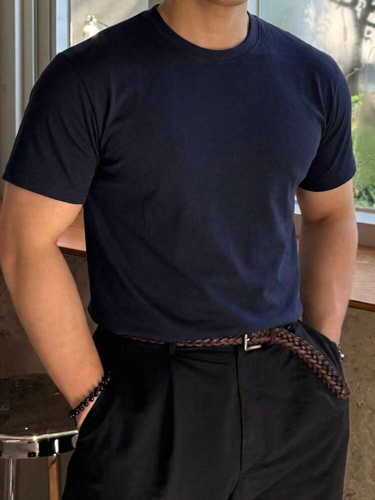 Slim Fit Navy Blue Men's T-Shirt, Short Sleeve