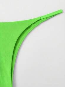 SHEIN Swim 纯色细肩带露背比基尼泳装 - 橄欖綠 - 查看 3