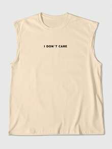 Manfinity Homme Men's Round Neck Sleeveless Casual Summer Versatile Letter Print Loose Tank Top - Khaki - View 2