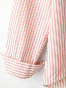 Franclia Camicia casual a maniche lunghe con spalle scoperte e monopetto a righe per donna - Rosa Baby - Visualizzare 5