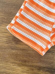 SHEIN Vintaside Kids 2 Pieces Baby Girl Fashion Holiday Pattern Camisole And Shorts Set, Suitable For Summer Vacation Travel - Orange - View 6