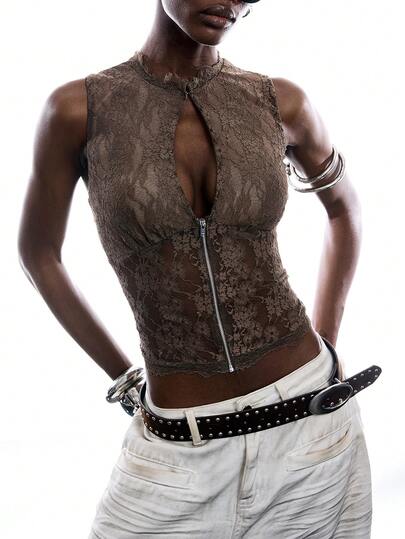 LYSMO 女士夏季纯色蕾丝拉链连体衣