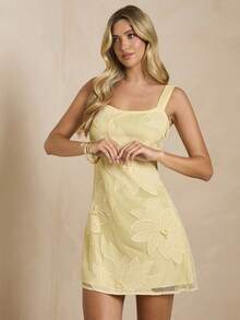 Enchnt Spring/Summer Romantic Women's Yellow Floral Embroidery Sleeveless Mini Dress,Sweet&Elegant For Vacation&Date&Holiday&Going Out,Spring Outfit Women - Yellow - View 7
