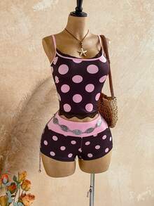 Soleia Áo camisole mùa hè dành cho nữ, không tay, dây mảnh, phối ren, chấm bi, dáng ôm. - Nhiều màu - Xem 5