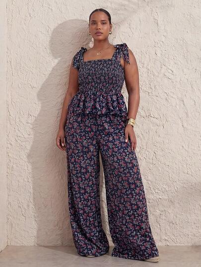 ELLERISSA ELLERISSA Mono de pierna ancha con volante y lazo en la cintura