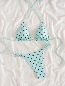 Bonvoyette Bộ bikini hở lưng màu xanh bạc hà in hoa dành cho nữ, đồ bơi hai mảnh gợi cảm kiểu yếm cổ cho kỳ nghỉ biển, mùa xuân/hè. - màu xanh lá - Xem 5