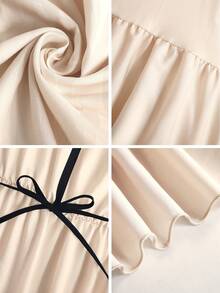 SHEIN Holidaya Đầm dài màu đen và kaki dành cho nữ, cổ chữ V, tay ngắn, viền bèo nhún, đầm dài, đầm đi nghỉ mát, trang phục mùa hè, đầm nghỉ hè, đầm dài thường ngày, đầm sinh nhật, dáng chữ X, và đầm dài thanh lịch, lãng mạn. - Màu be - Xem 6