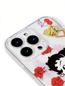 Betty Boop x SHEIN Cute Retro Be Tty Boop Transparent Glitter TPU Phone Case, Red Rose & Heart Charm Decor Shockproof Shell For IPhone - Multicolor - View 4