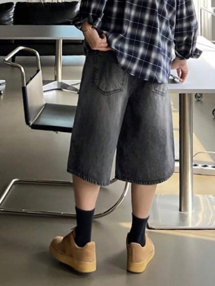 Black Washed Distressed Men's Denim Shorts