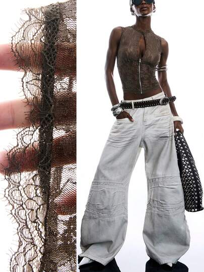 LYSMO 女士夏季纯色蕾丝拉链连体衣