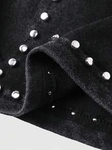 ROMWE MEN Street Life Men's Elastic Waist Drawstring Rivet Decor Casual Shorts, Summer - Black - View 6