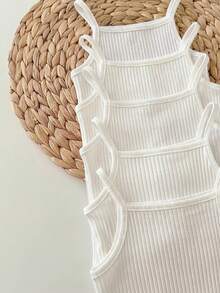 5pcs/Set Baby Girls' Casual Solid Color Knit Camisole Romper Set - White - View 4