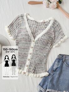 Mature Petite 女士休闲短袖开衫 - 彩色 - 查看 1